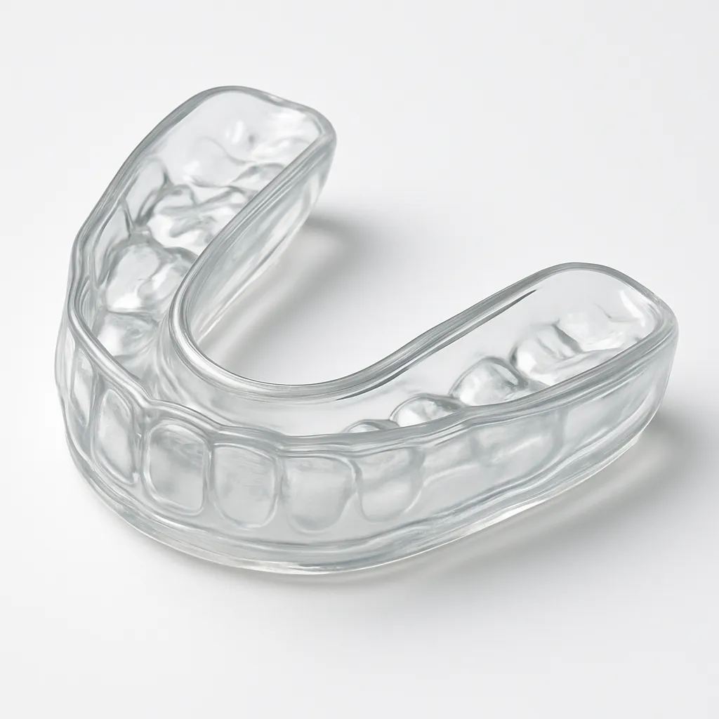 Przezroczysty ochraniacz na zęby - dopasowana szyna stomatologiczna chroniąca przed urazami podczas uprawiania sportu