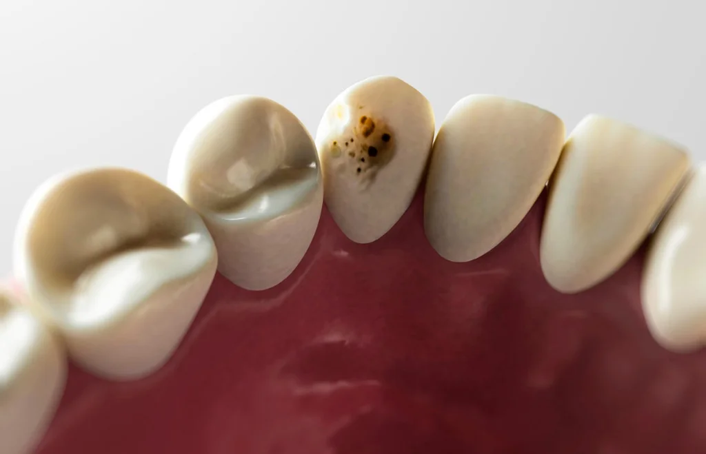 model przedstawiający próchnicę w zębie