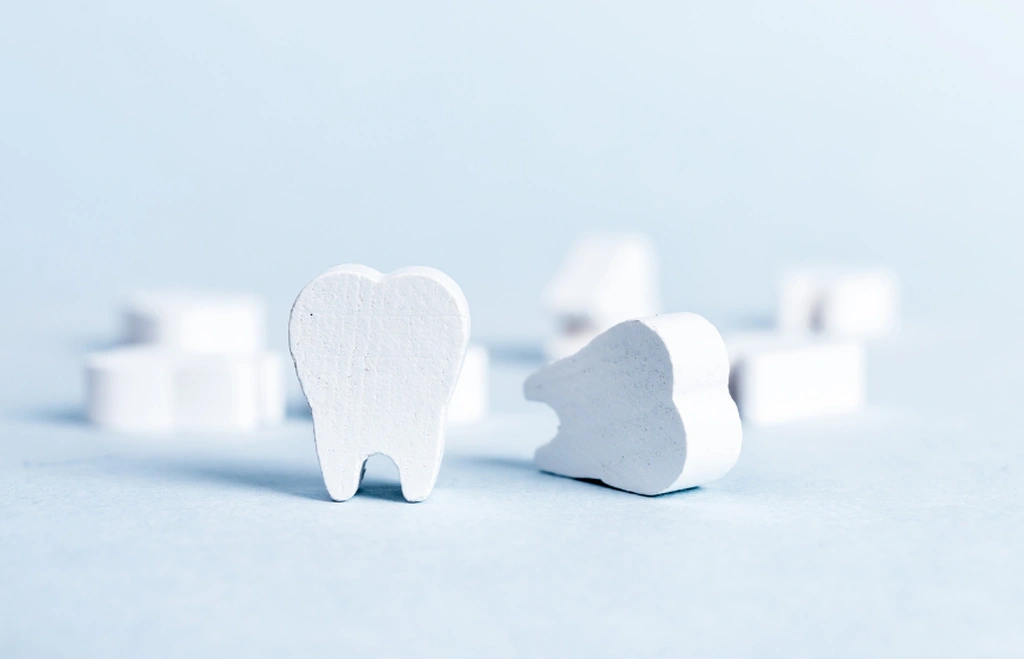 modele zębów z kredy, bardzo białe. W tle inne modele zębów białych jak kreda